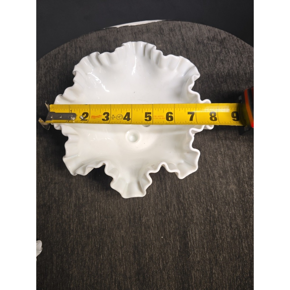 Vintage Fenton Hobnail Milk Glass Epergne Ruffled Bowl 3 Horned Vase Art Glass - Picture 11 of 11